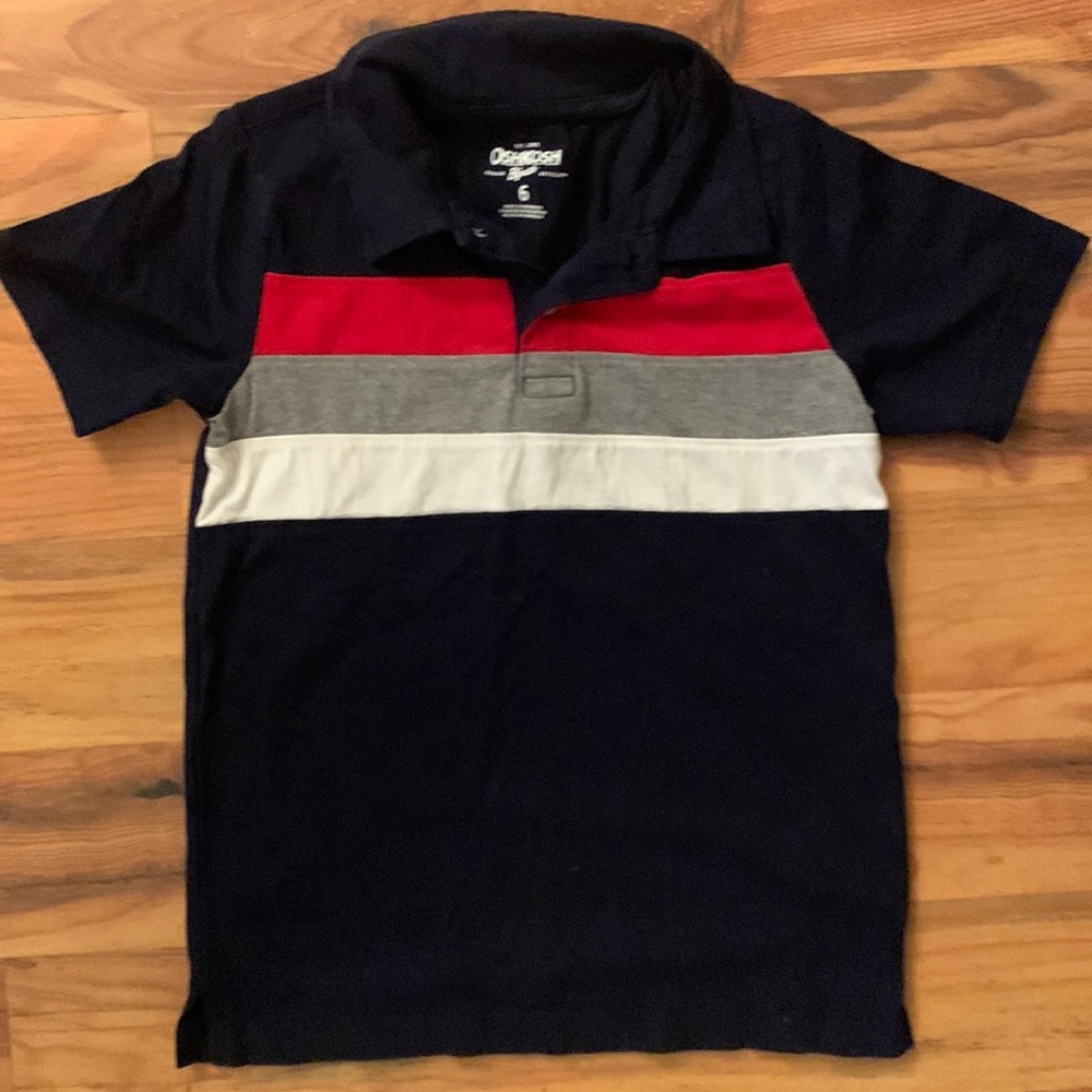 Navy grey red and white striped Oshkosh polo sz 6